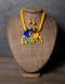 Blue Pottery Guccha Neckalce With One Bead Earring - Yellow Base With Blue Flowers